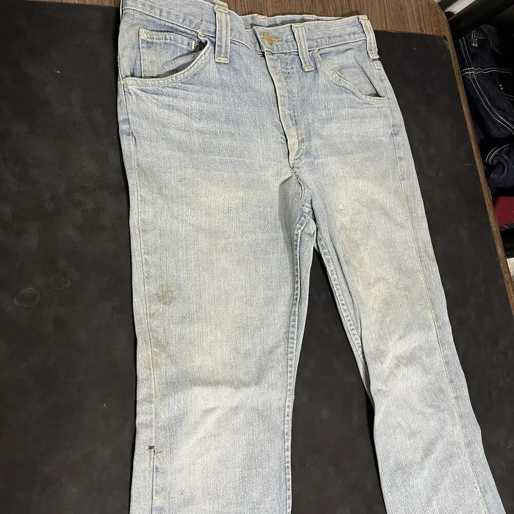 Vintage Lee Jeans Zombie Distress Mens 32x29 Denim Flare 60s Thrashed USA 1970s